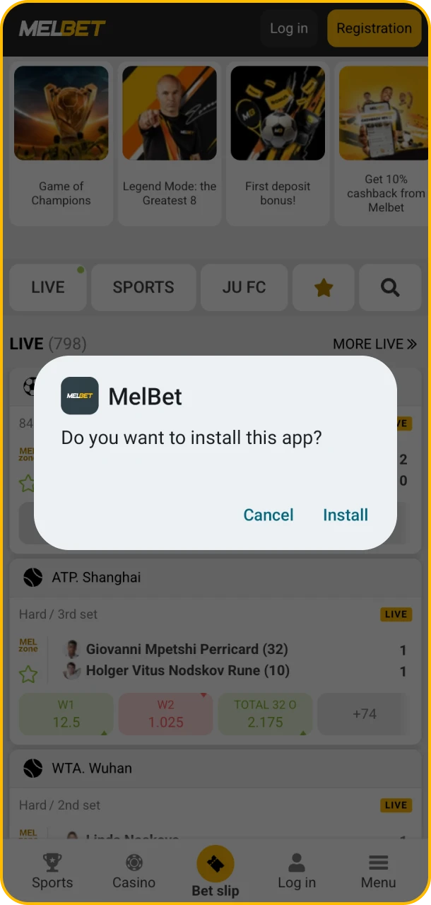 Agree to install Melbet app and win big.