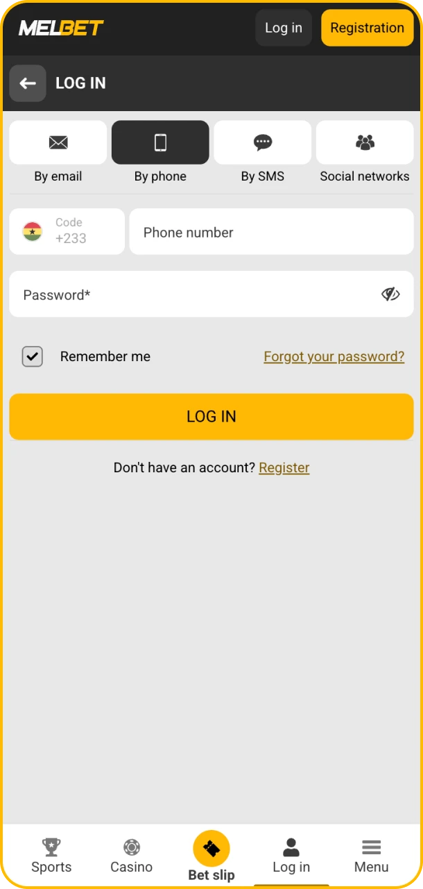 Log in and start betting at Melbet.