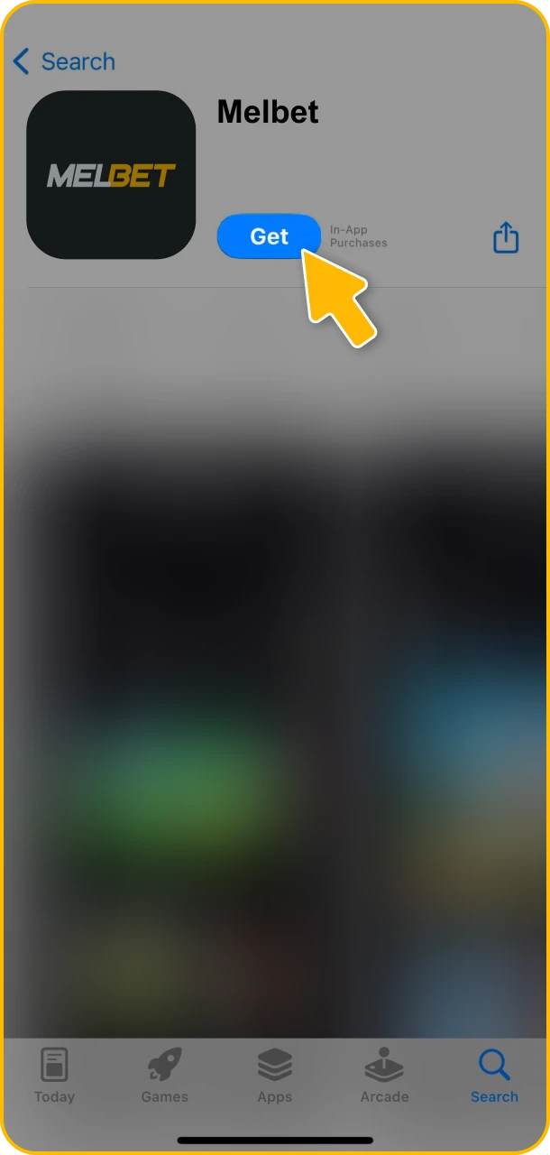 Tap Get and download Melbet app fast.