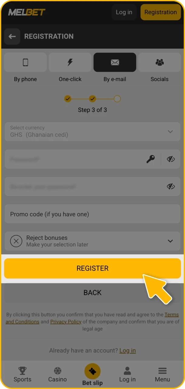 Finish your Melbet registration and begin playing.