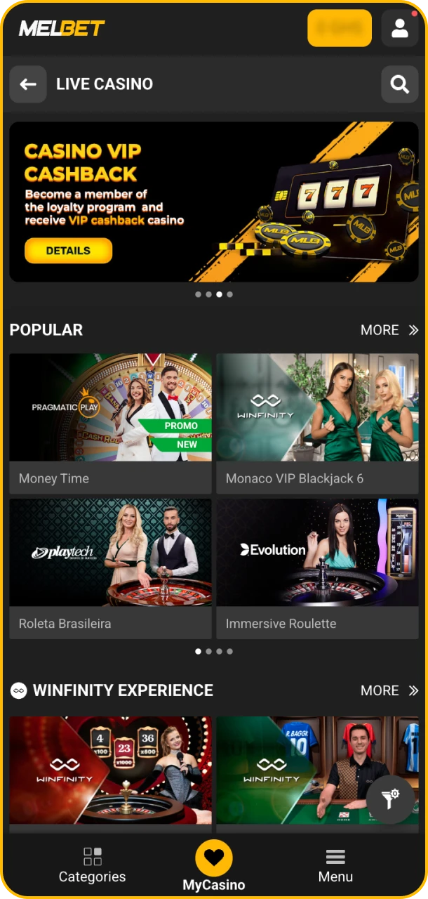 Learn how to play live casino games on Melbet.
