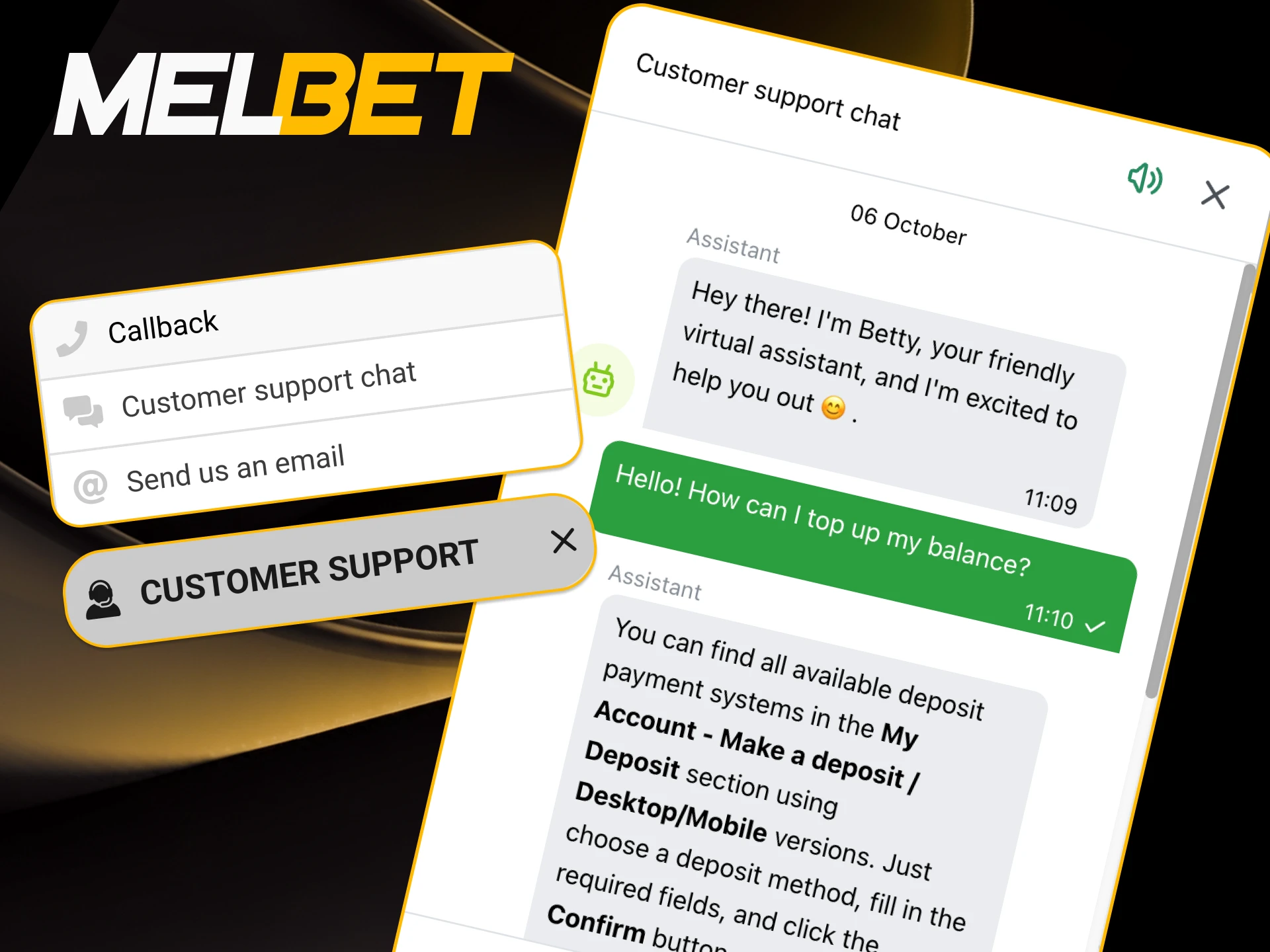 Get fast help from Melbet support team.