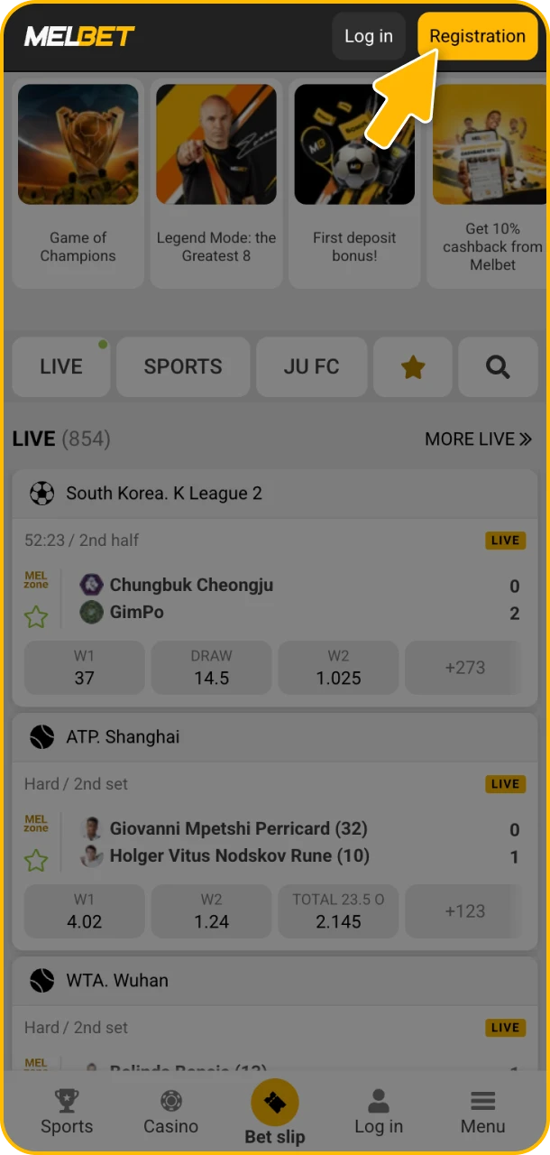 Launch the app and start with Melbet.